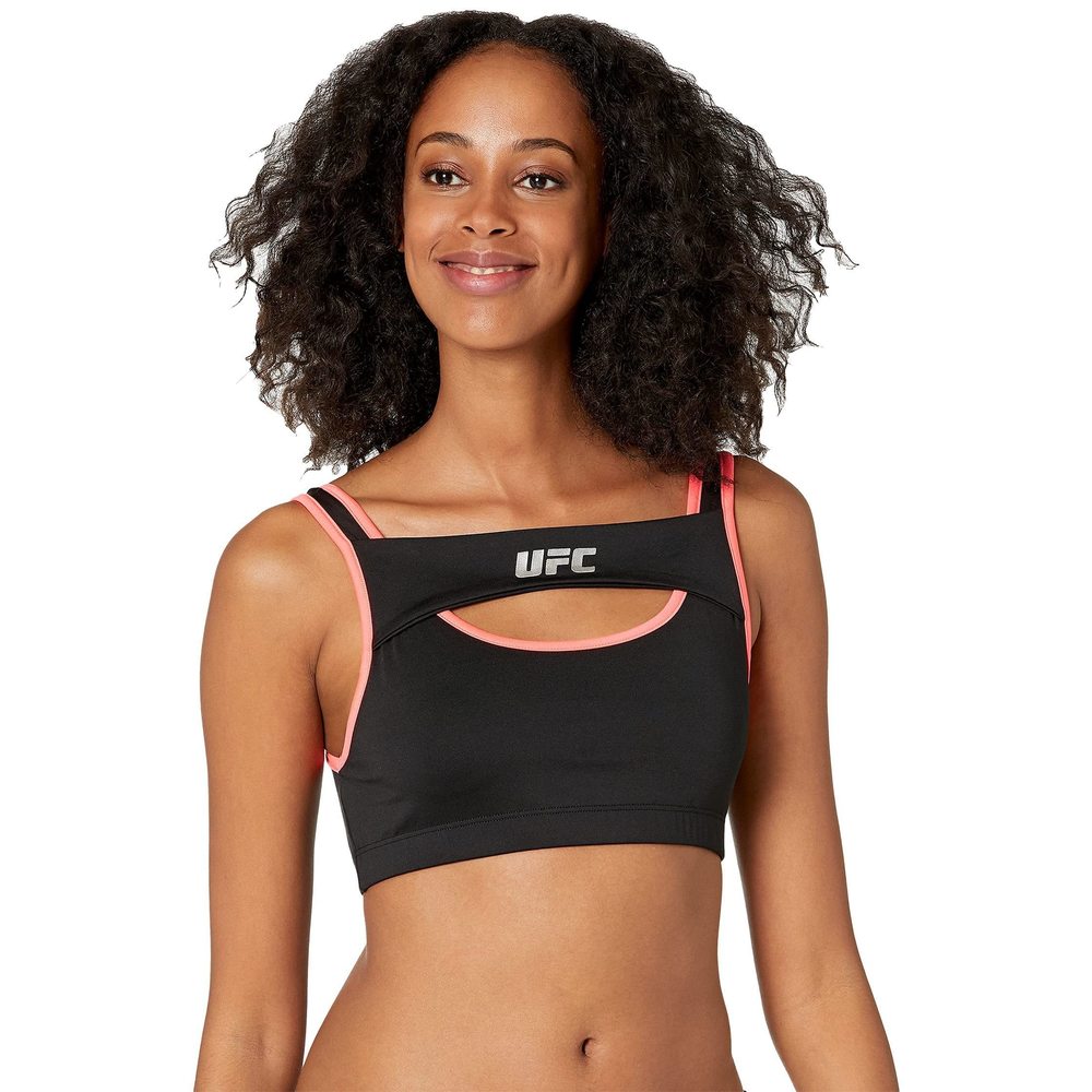 UFC Womens Layered Sports Bra Black Diva Pink MD One Size